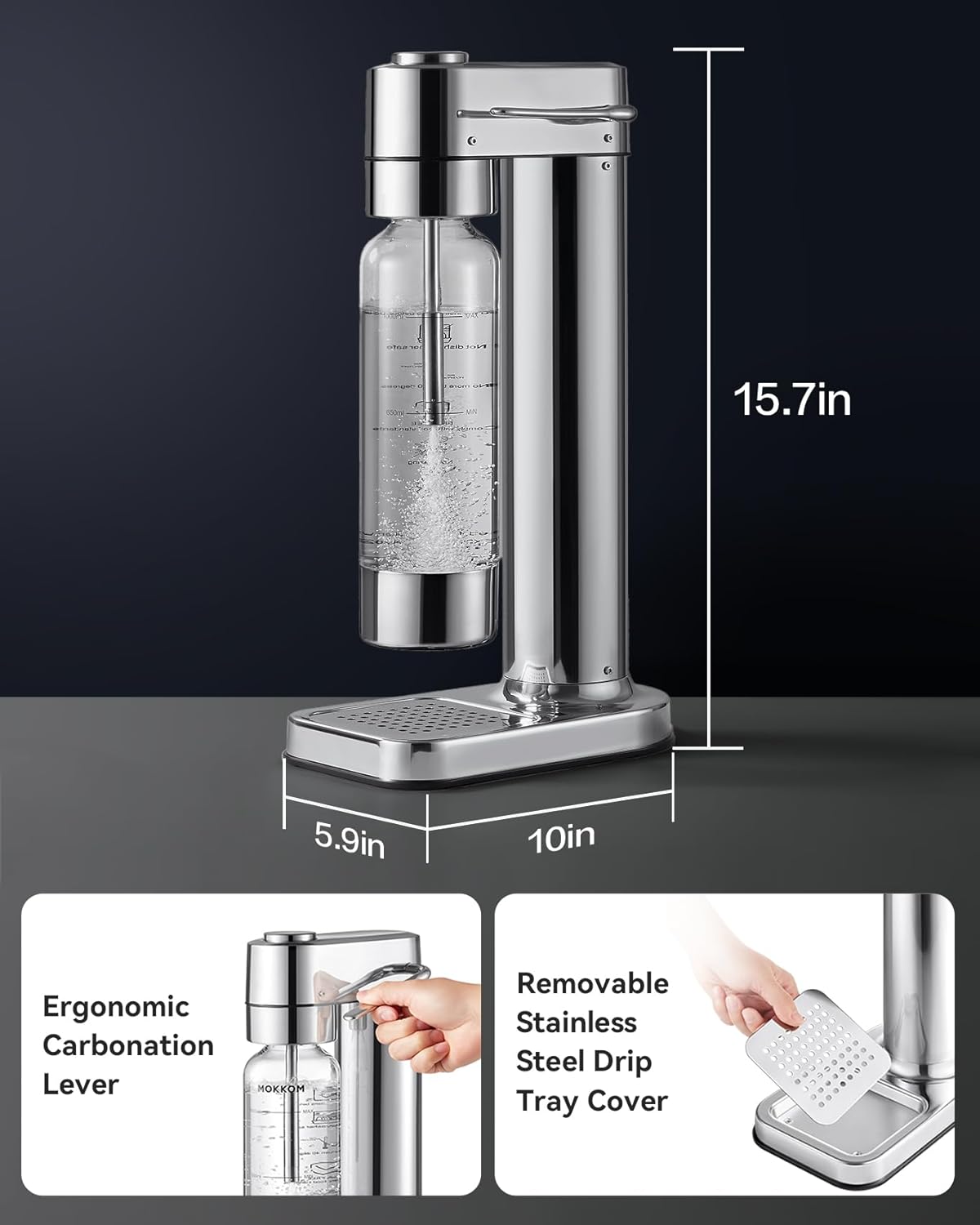 Fabrica agua con gas y botella reutilizable 1L con cilindro CO2