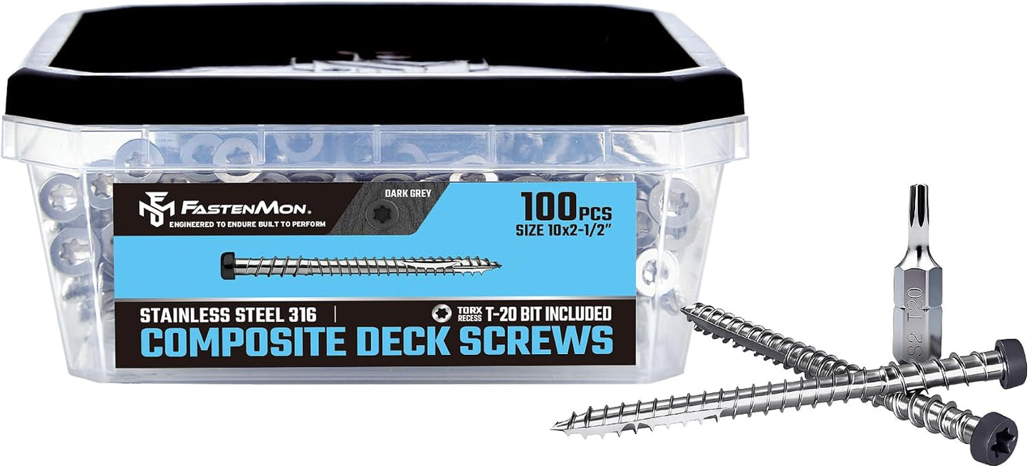 Tornillos cubierta acero inox 316 #10x2.5pulg 100uds