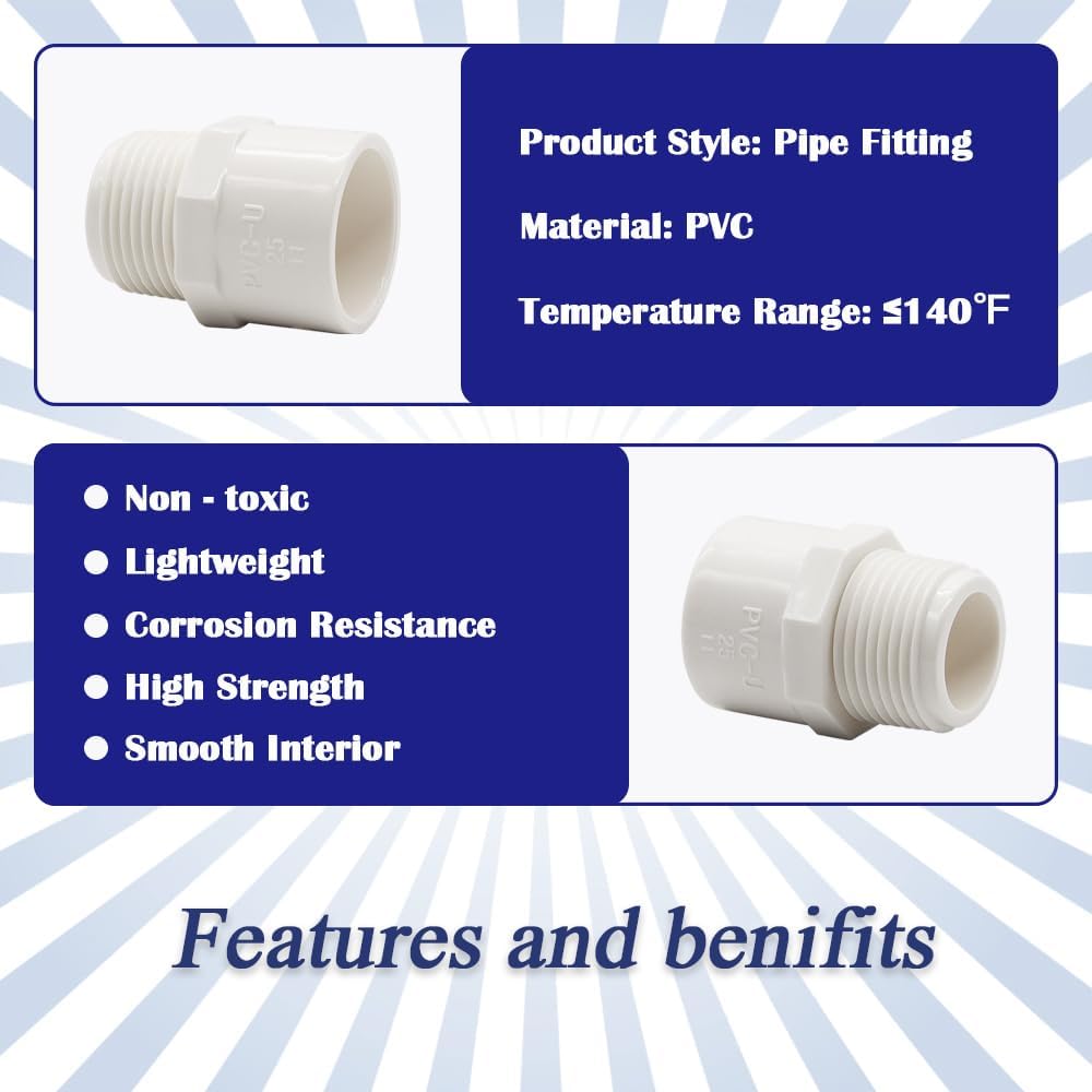 2 Pzas Adaptador PVC 2pulg Rosca Macho Blanco