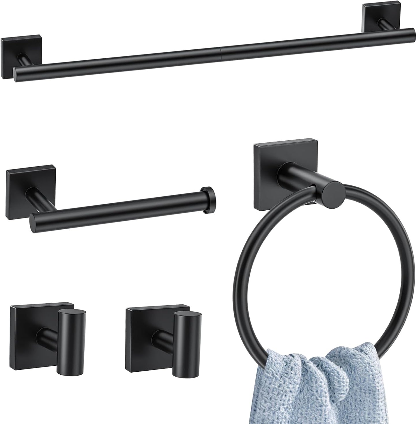 Set 5 Pzas Accesorios Baño Negro Mate Acero Inox