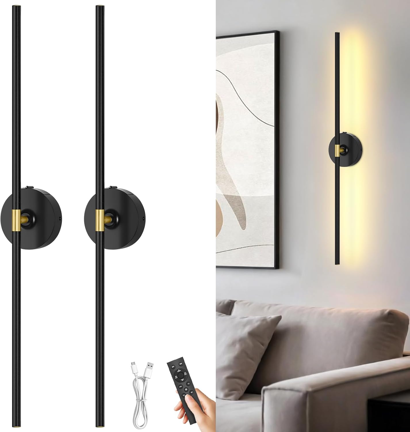 2 Apliques Pared LED Recargables 10000mAh Hogar Moderno