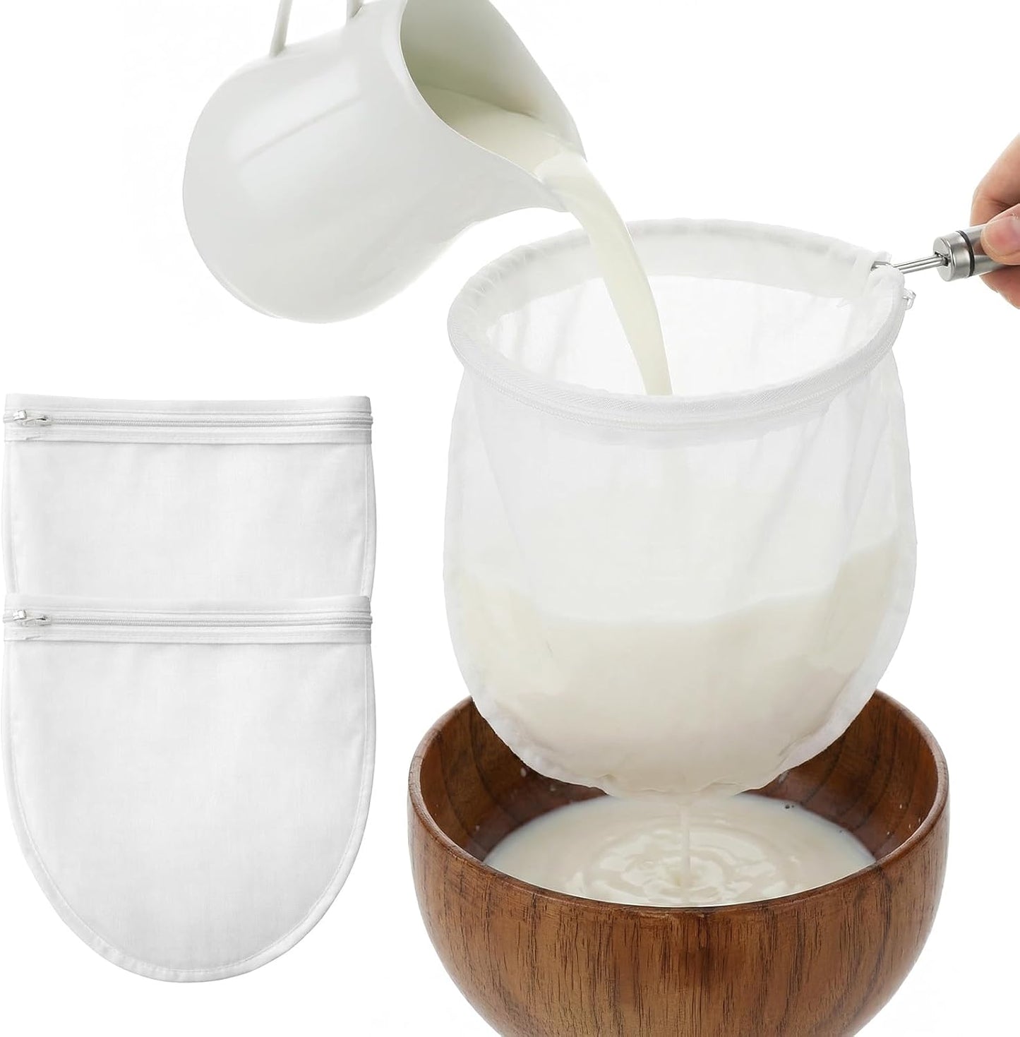 Bolsas de leche de nuez reutilizables de tela fina con mango de acero