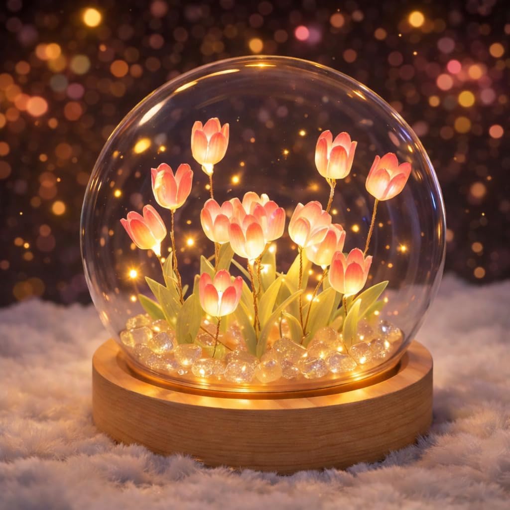 Lámpara tulipán con base redonda ambiente cálido para dormitorio