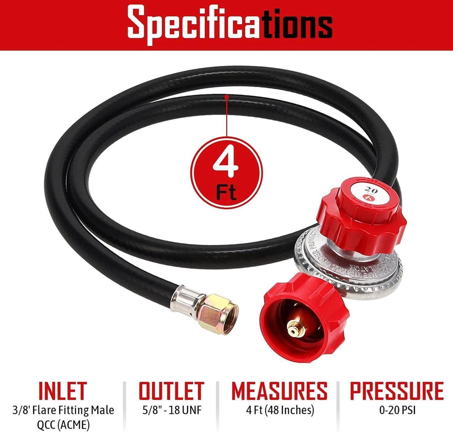 Regulador ajustable alta presion 0-20psi manguera roja