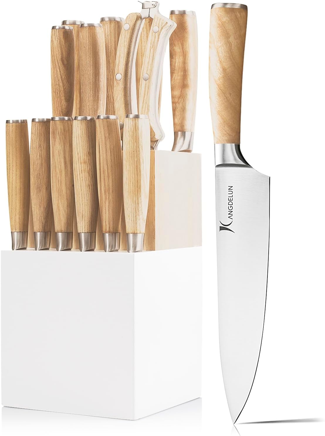 Set 14 Cuchillos Acero Inox con Bloque y Afilador de 8"