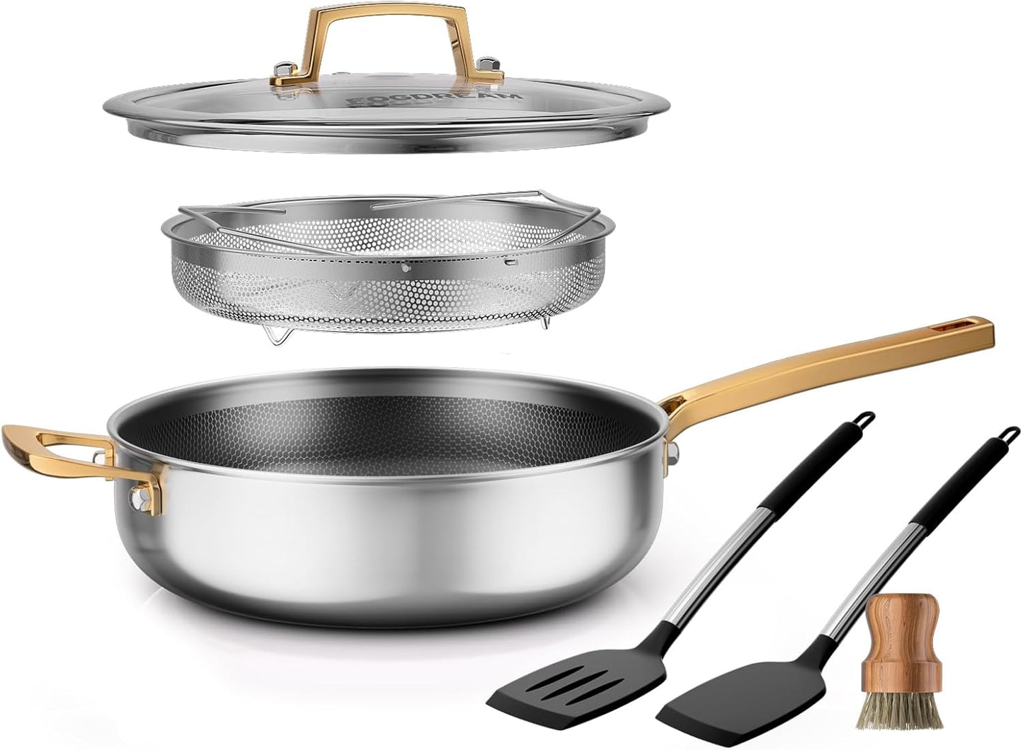 Sartén antiadherente titanio acero inox 10pulg set utensilios