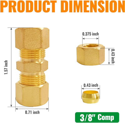2 Pzas Accesorios Tubo Compresión Latón 3/8pulg