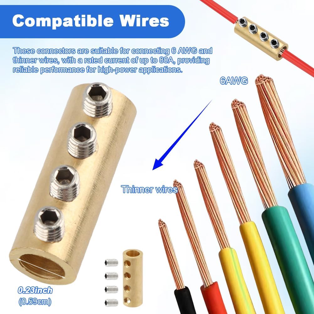 Kit 10 Tuercas Conector Cable 6AWG 80A Tubos Termorretractiles