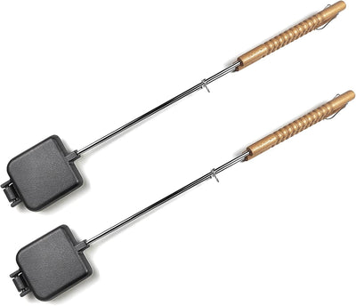 Juego 2 hierro cuadrado fundido mango acero inox y madera