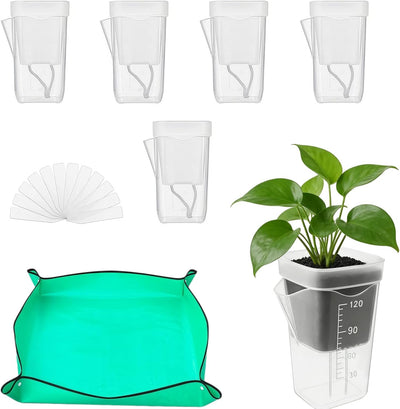5 Pzas Macetas Plástico Transparente Riego Automático 2pulg