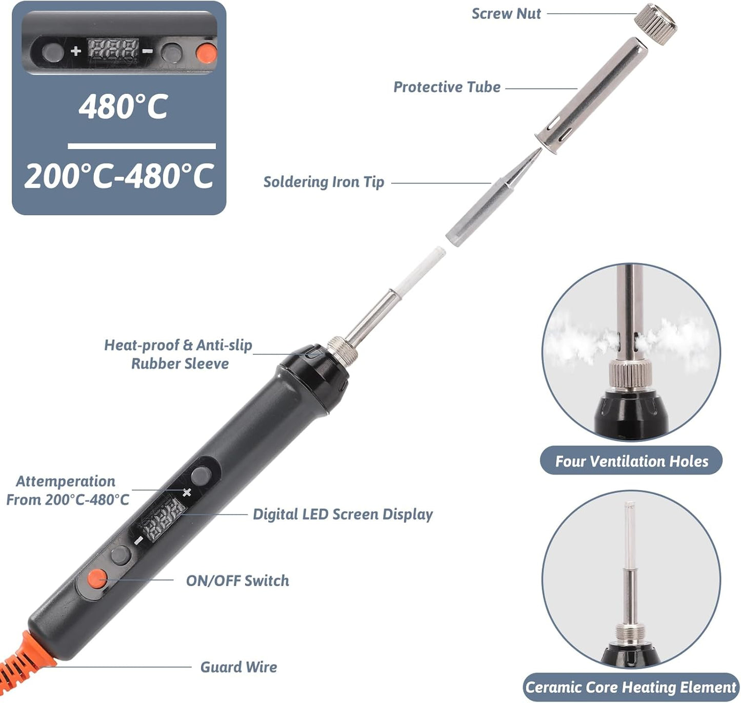 Soldador 110V LED 60W con 5 puntas 10en1 temp ajustable