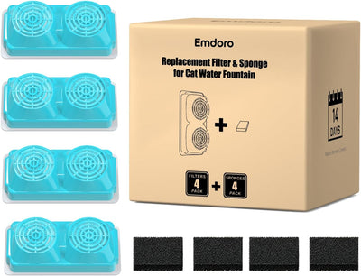 4 Filtros y Esponjas Repuesto para Fuente Agua Gato Acero Inox
