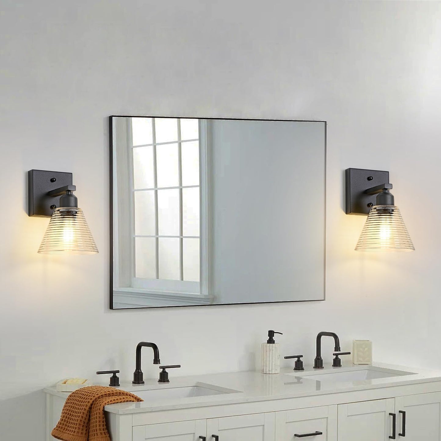 2 Lámparas Tocador Baño Modernas Negro Vidrio Transparente