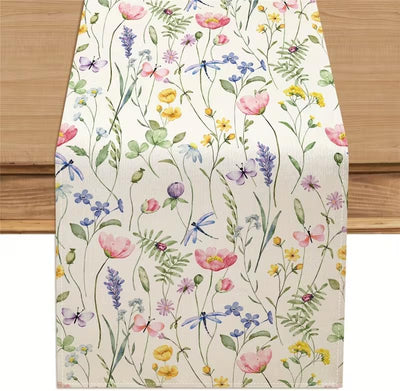 Camino de mesa floral de libélula y mariposa 13 x 72 pulgadas