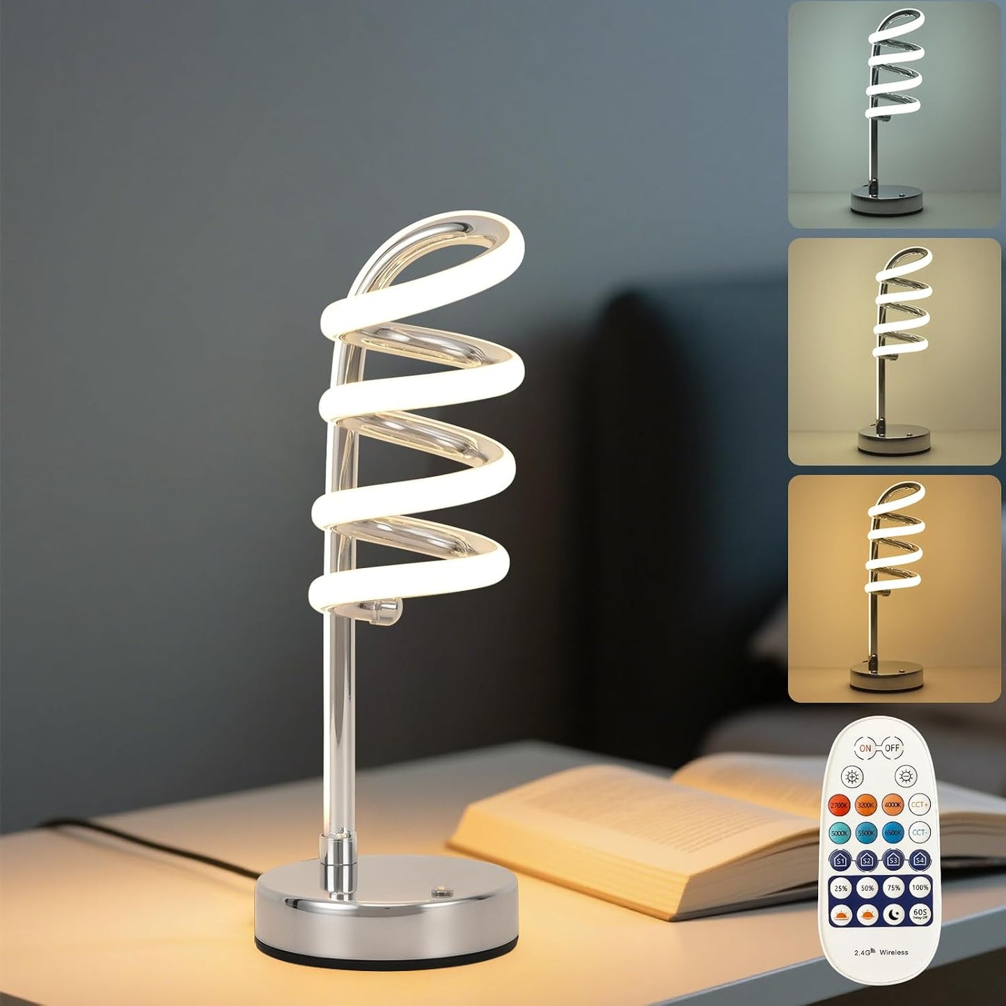 Lámpara mesa espiral LED regulable sala dormitorio