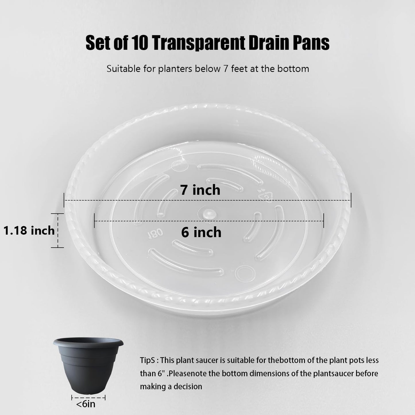 10 Platillos 7pulg Transparentes para Macetas