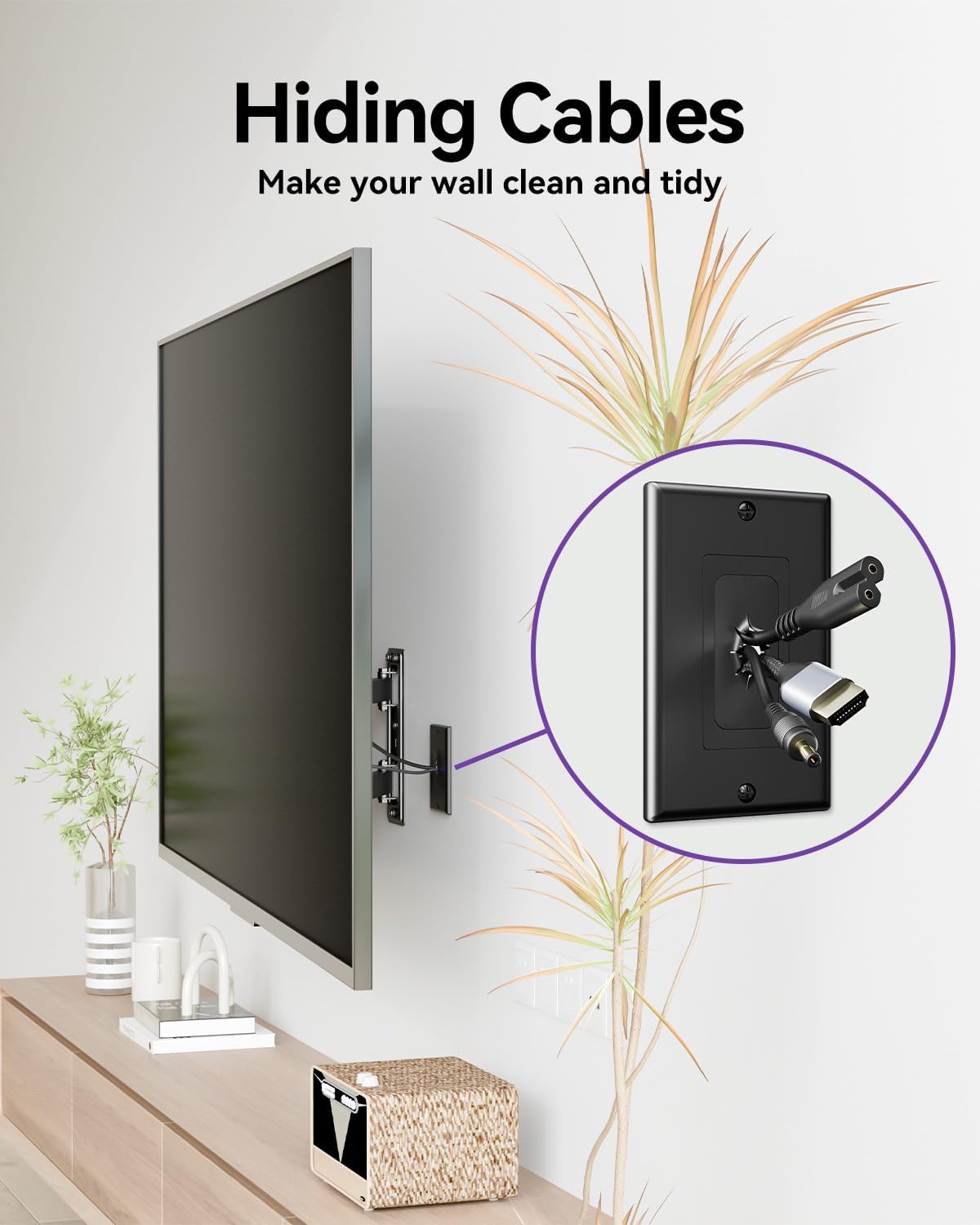 Placa pared negro paso cable goma flexible para TV