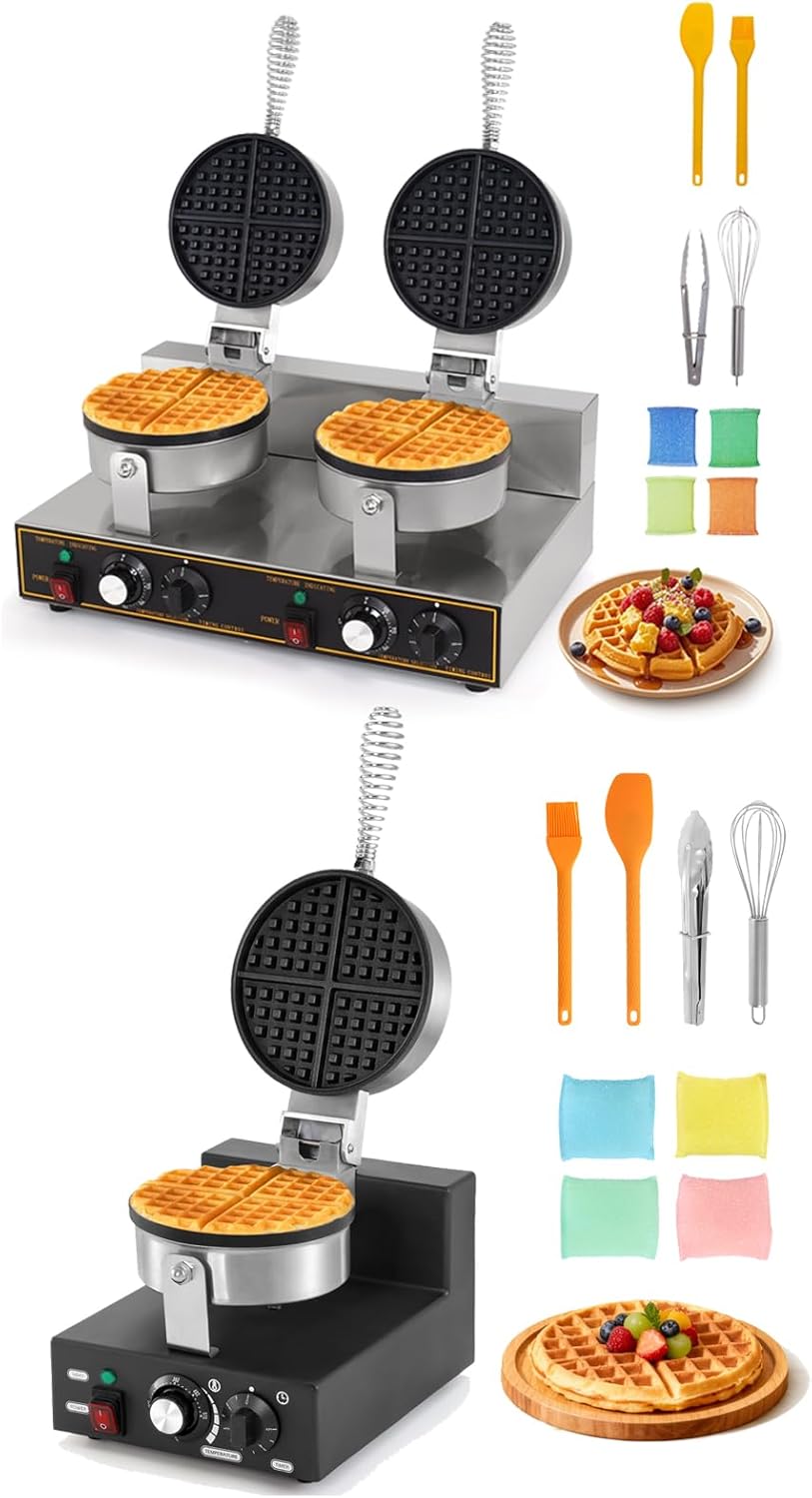 Dos planchas de waffles comerciales 2400W y 1200W