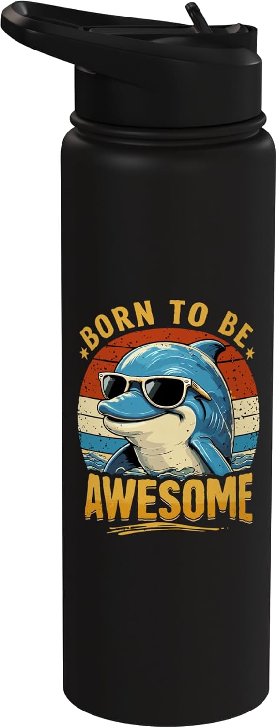 Botella agua acero inox aislada estampado delfín retro