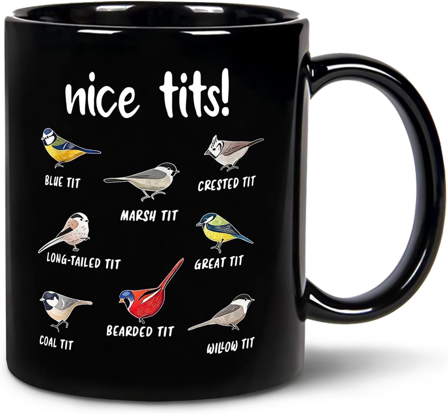 Taza de café con diseño de pájaros divertidos 11 oz negro