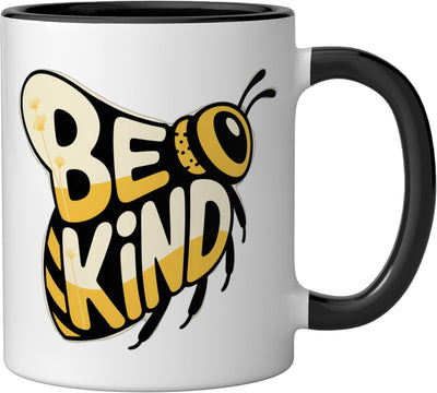 Taza cerámica para amantes de las abejas con flores negra/blanca