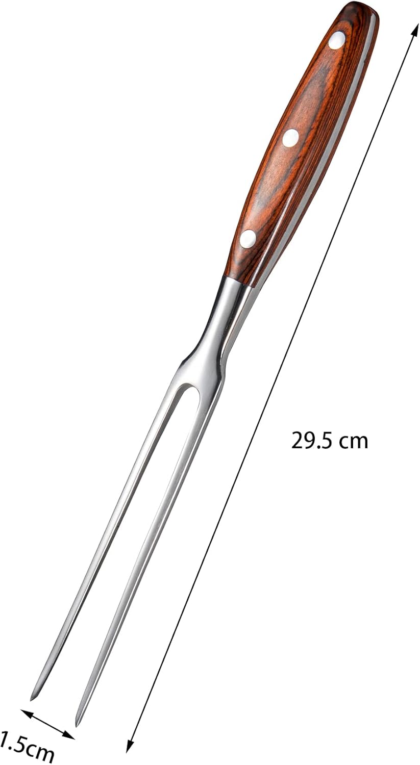 Tenedor carne 11.5pulg acero inox mango madera dos puntas