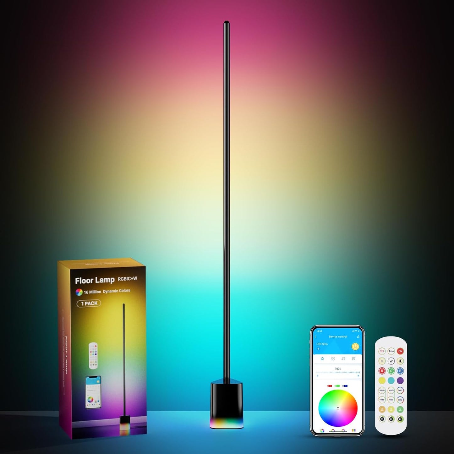 Lámpara pie LED RGBW con Alexa y control remoto sala estar
