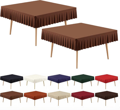 Paquete de 2 manteles cuadrados de 60 x 60 pulgadas color marrón de elastano lavable con falda plisada