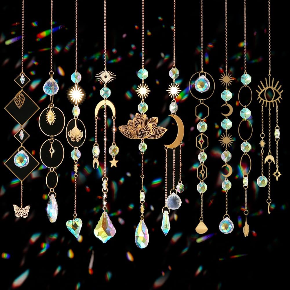 10 Pzas Atrapasueños Cristal Colgante Prisma Arcoíris