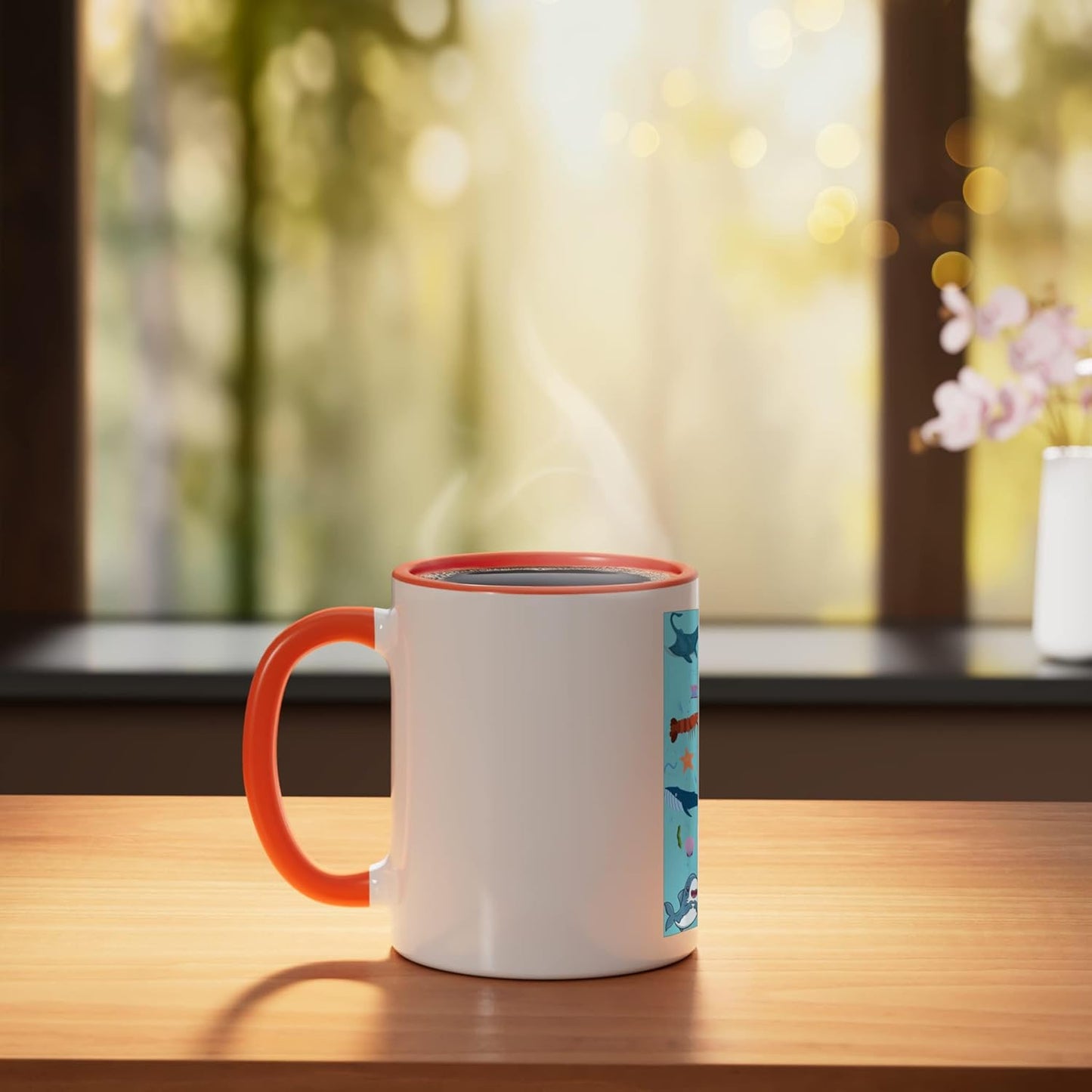 Taza Cerámica Sonrisa Tiburón Naranja/Blanco