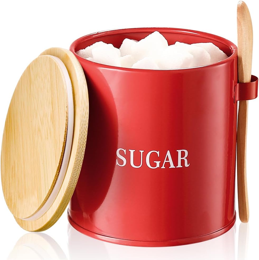 Azucarero con tapa y cuchara de metal 17oz rojo
