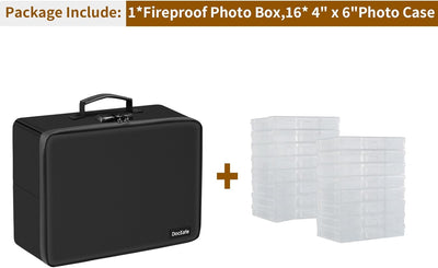 Caja fotos cerradura ignífuga 16 fundas 4x6pulg transparente