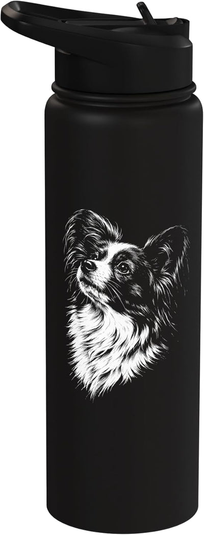 Botella de agua acero inoxidable para amante de perros en blanco y negro