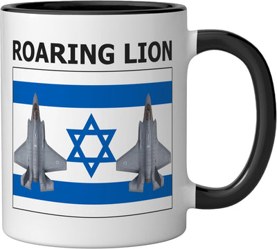 Taza de cerámica stealth fighter jet bandera israelí negra y blanca