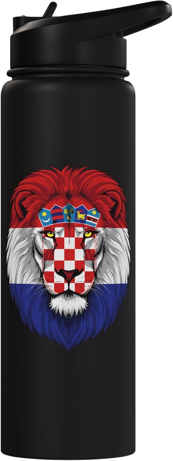 Botella de agua acero inoxidable con bandera de Croacia y león