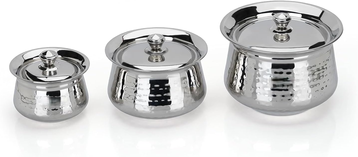 Set 3 Pzas Jarras Acero Inox Martillado Plateado 15.6-57.5oz