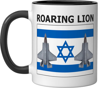 Taza de cerámica stealth fighter jet bandera israelí negra y blanca