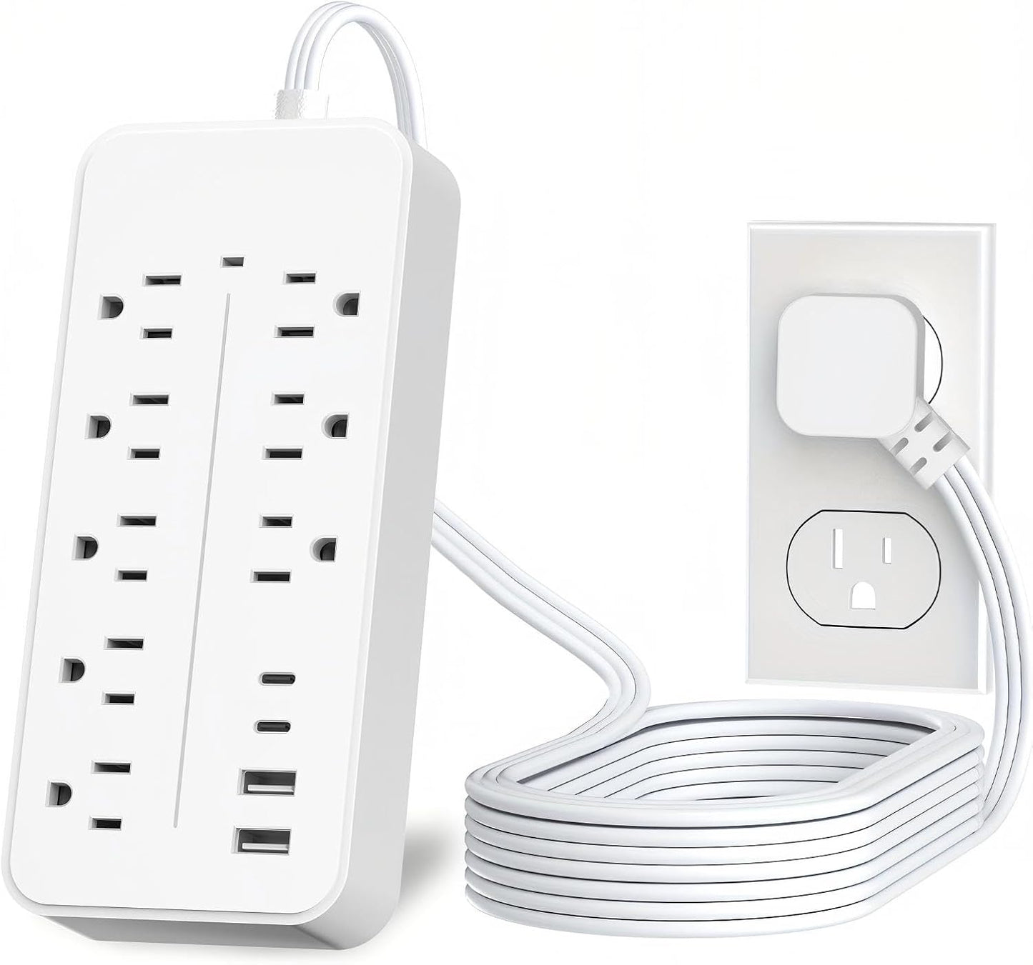 Cable extensión plano con protección 8 tomacorrientes 4 USB