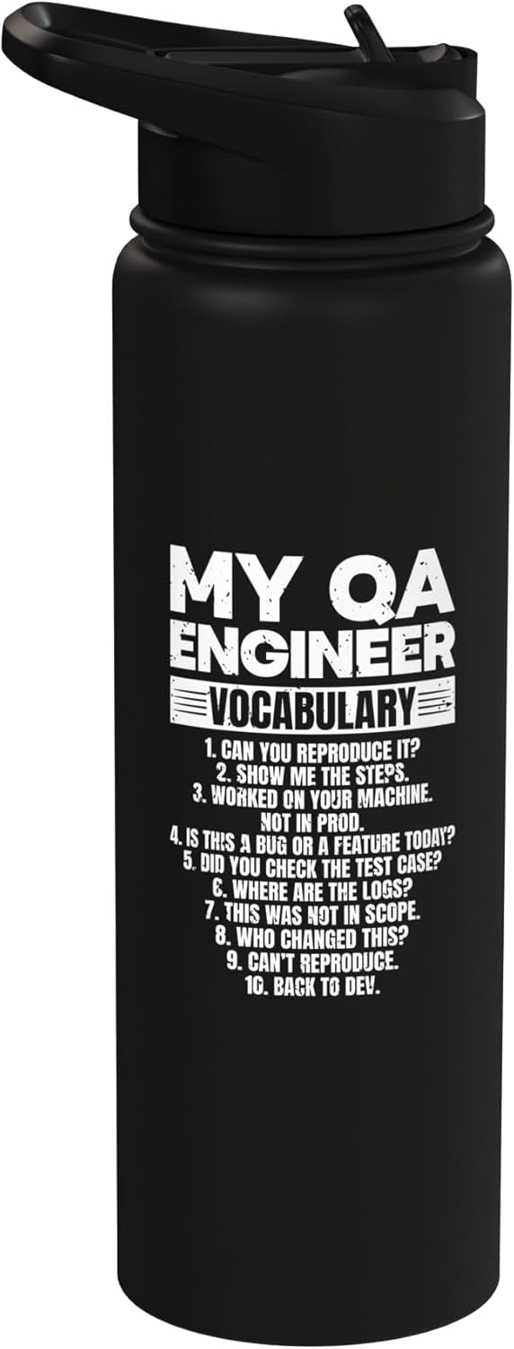 Botella de agua acero inoxidable aislada para ingeniero QA