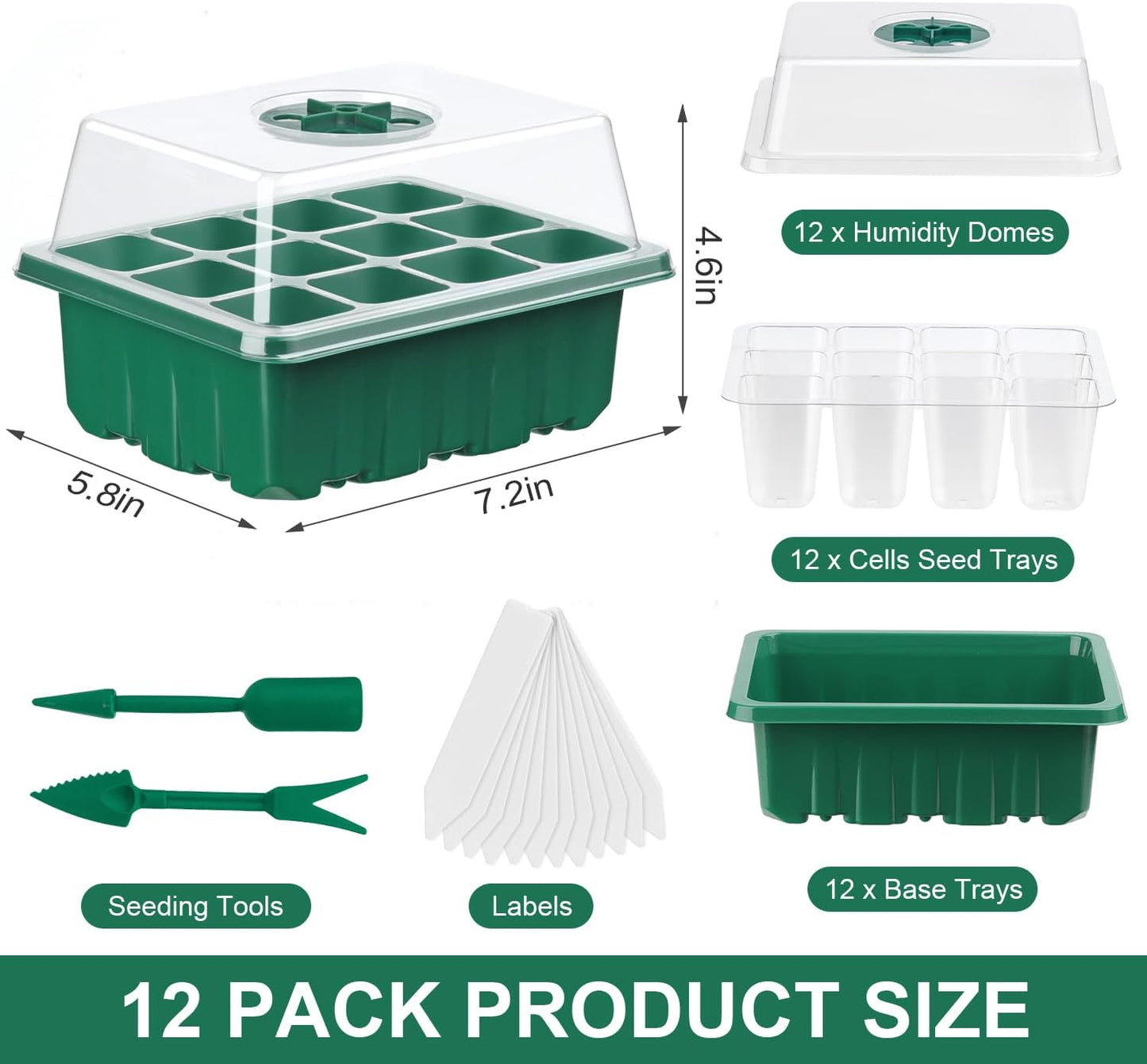 Pack 12 Bandejas Semillas 144 Celdas Cúpula Ajustable