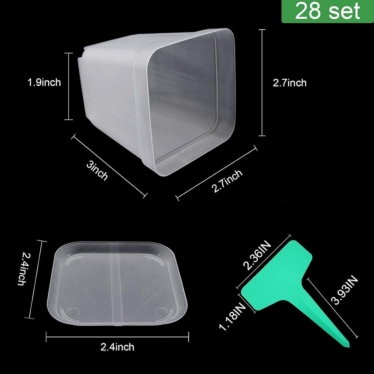 Macetas cuadradas plástico 3pulg 28pzas con platillos reutilizables