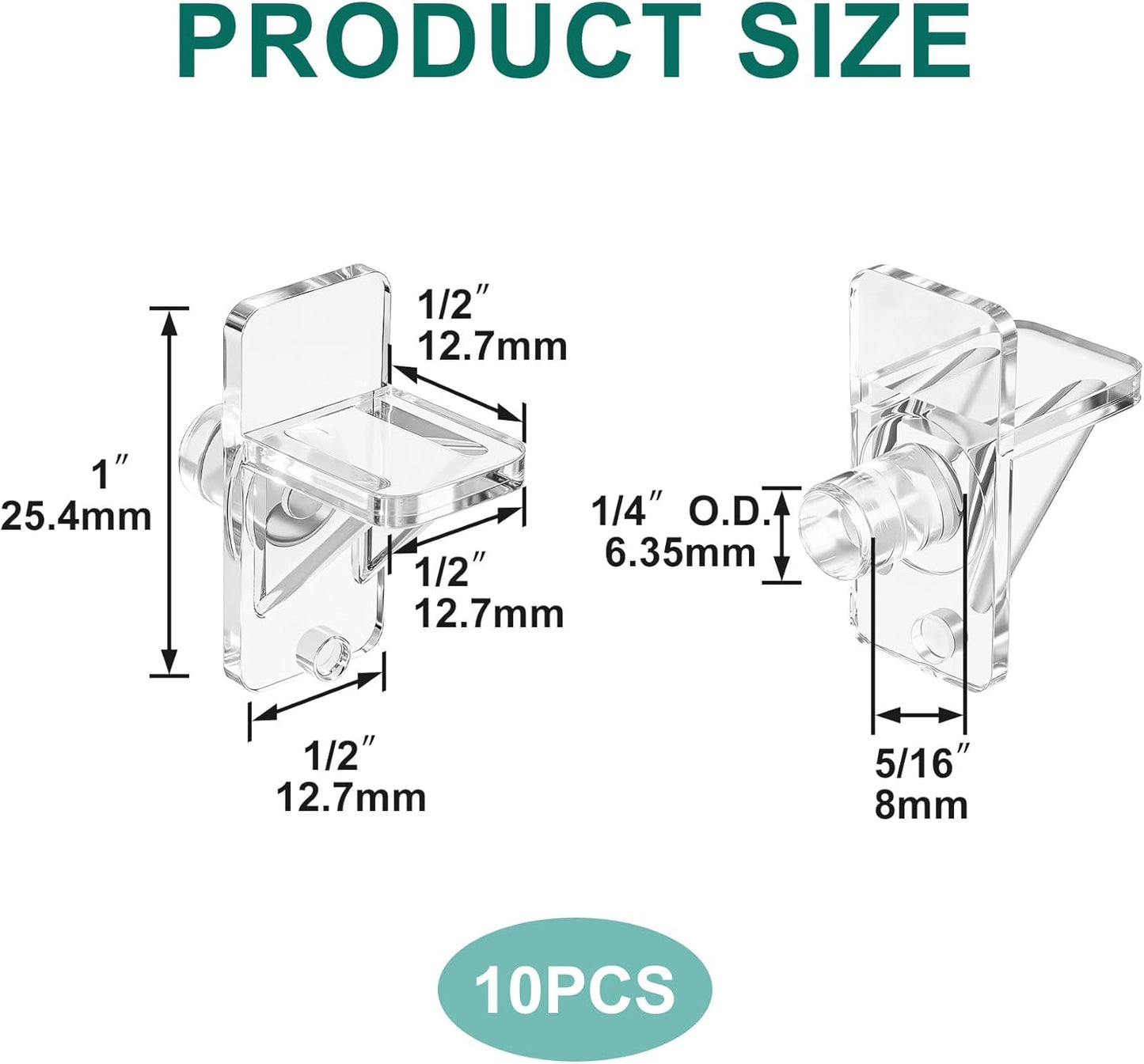 Clavijas plástico para estantes 1/4pulg clips transparentes