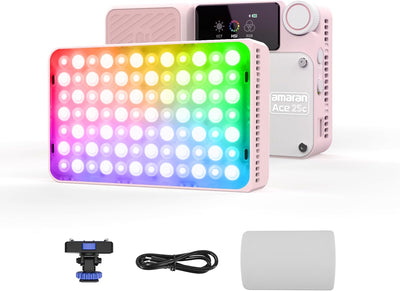 Luz video RGB 25W portátil CRI 95 control APP rosa