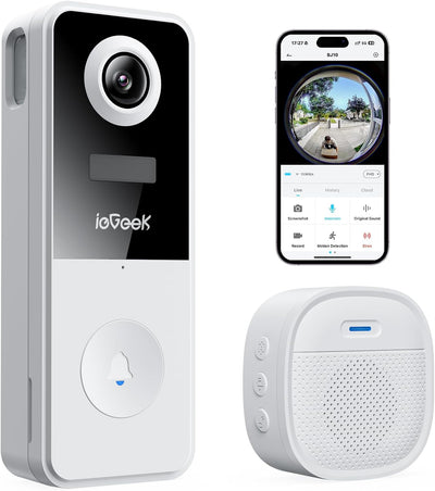 Cámara timbre video inalámbrica 2K 180° WiFi 2.4 GHz