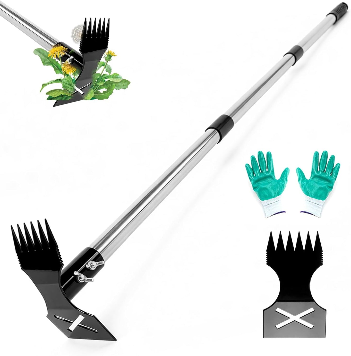 Extractor malezas 2en1 azada 60pulg rastrillo jardinería