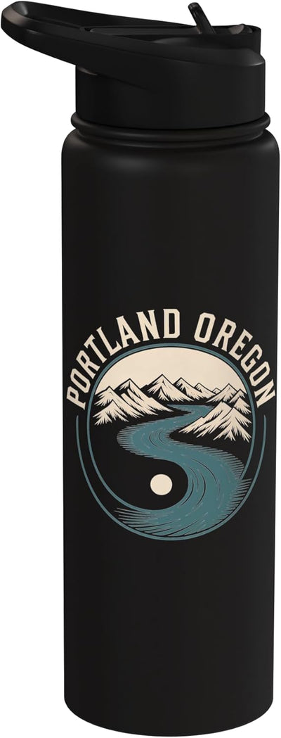Botella de agua acero inoxidable aislada paisaje río montaña Portland Oregon