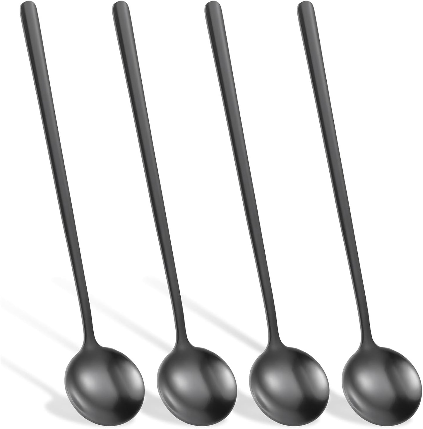 4 Cucharas Café Acero Inox Negro 6.7pulg con Mango Largo