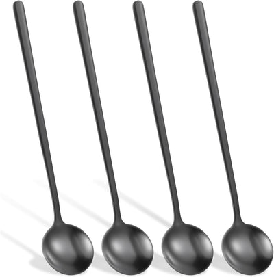 4 Cucharas Café Acero Inox Negro 6.7pulg con Mango Largo