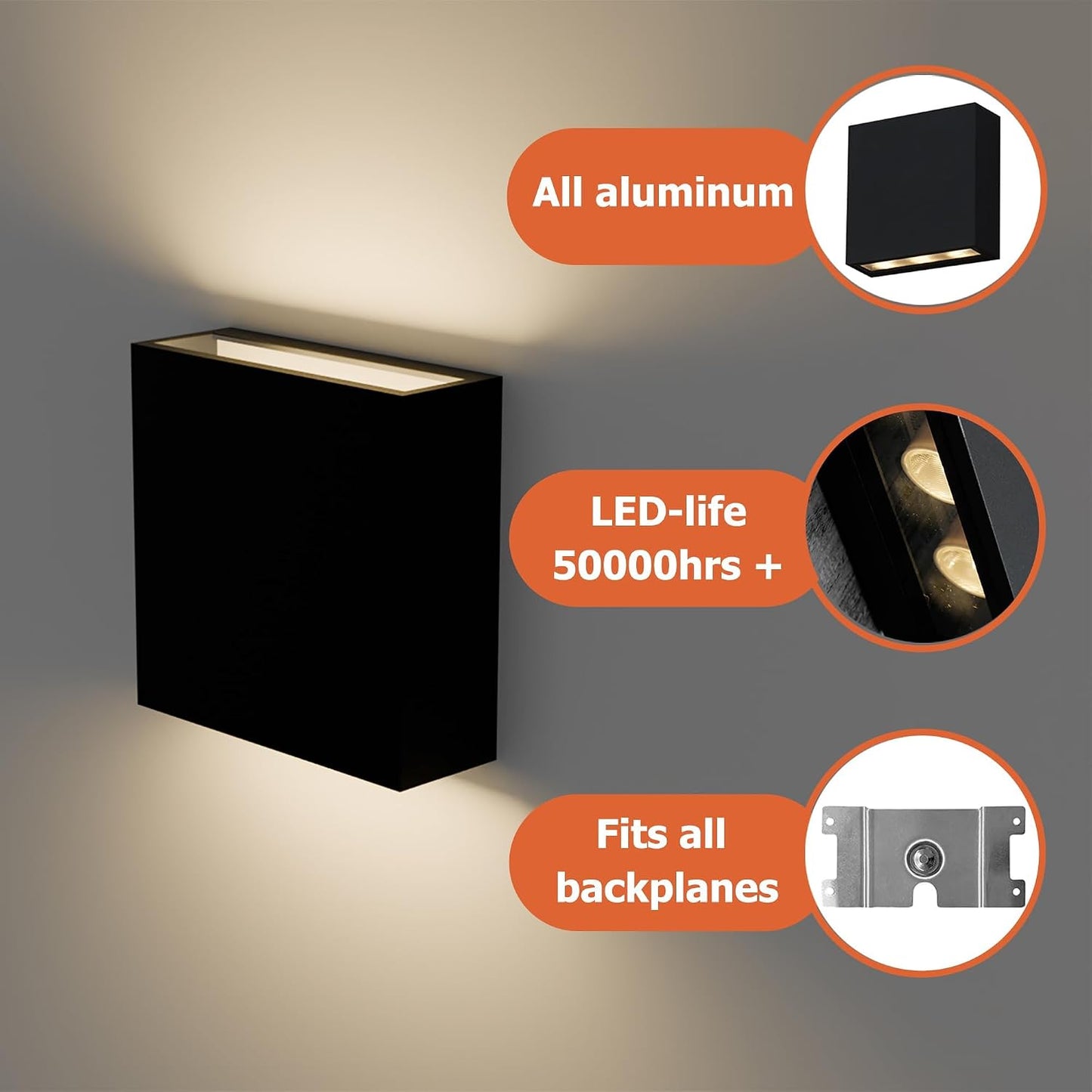 Lámpara pared exterior LED aluminio negro 450LM 3000K