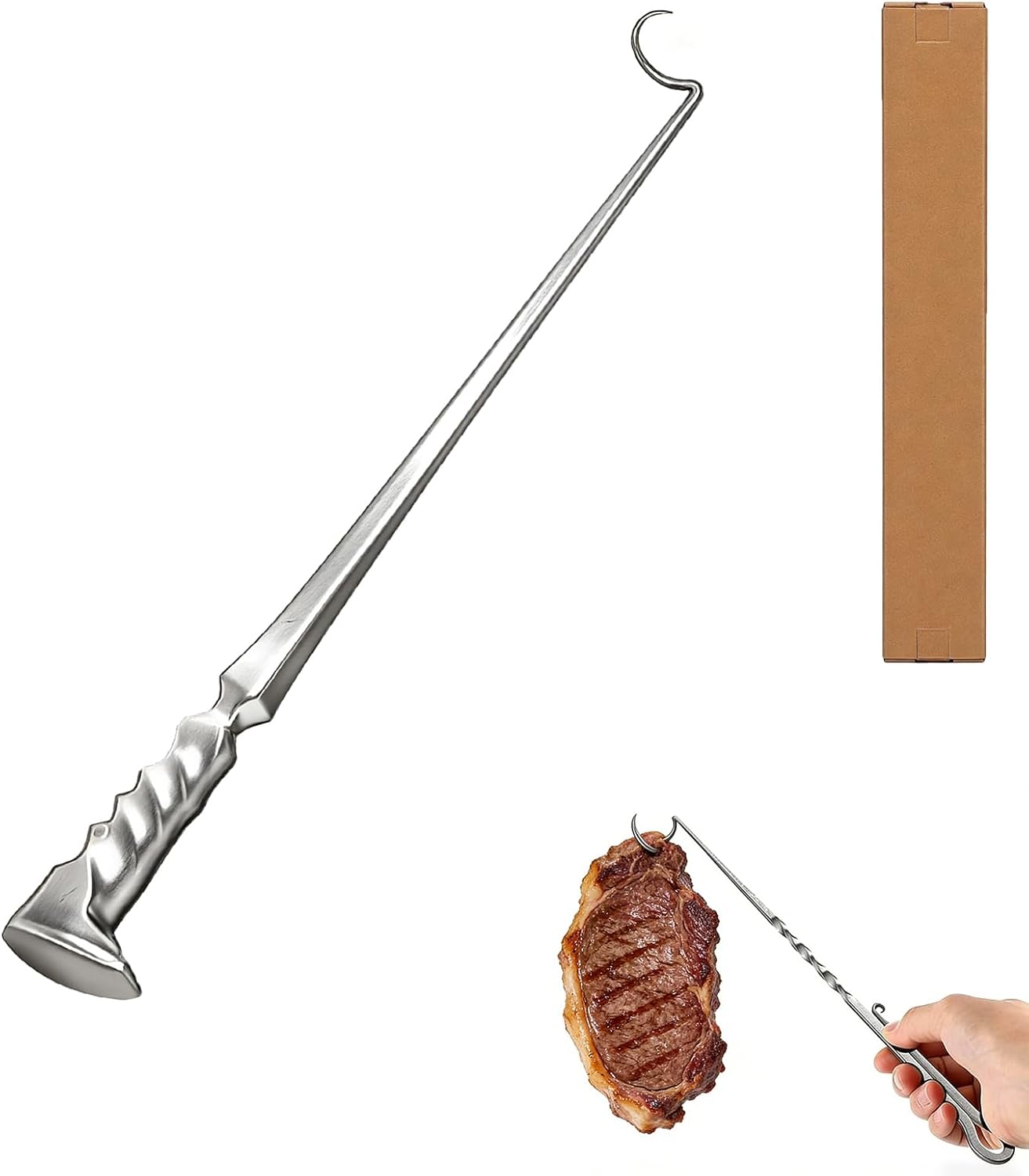 Aleta gancho carne acero inox para parrilla